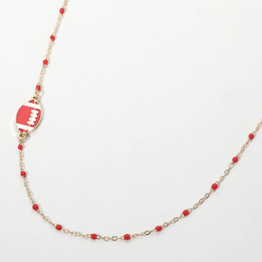 Football Charm Accent Dainty Beaded Game Day Chain Necklace