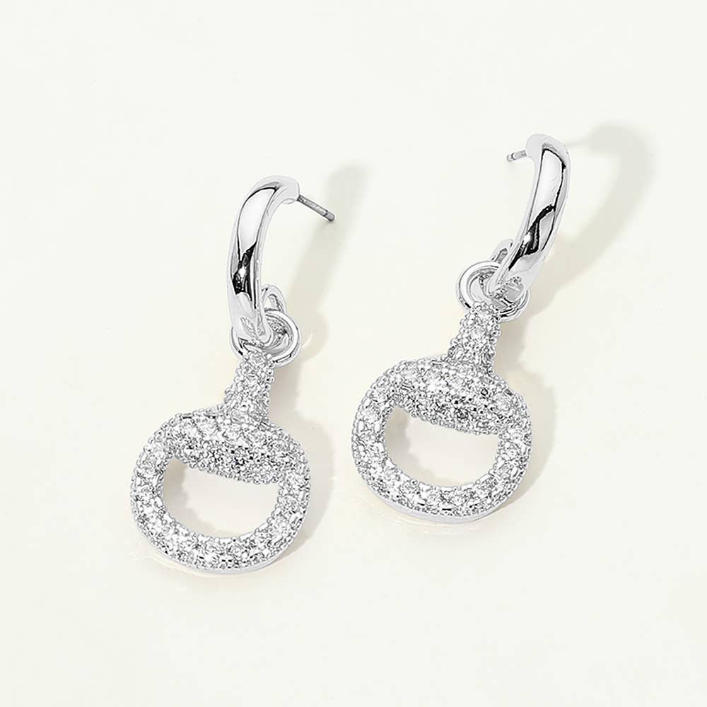 14K Gold Plated CZ Pave Snake Circle Dangle Hoop Earrings