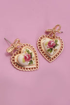 ROSE CERAMIC PORCELAIN BOW DROP EARRINGS | 80E6410