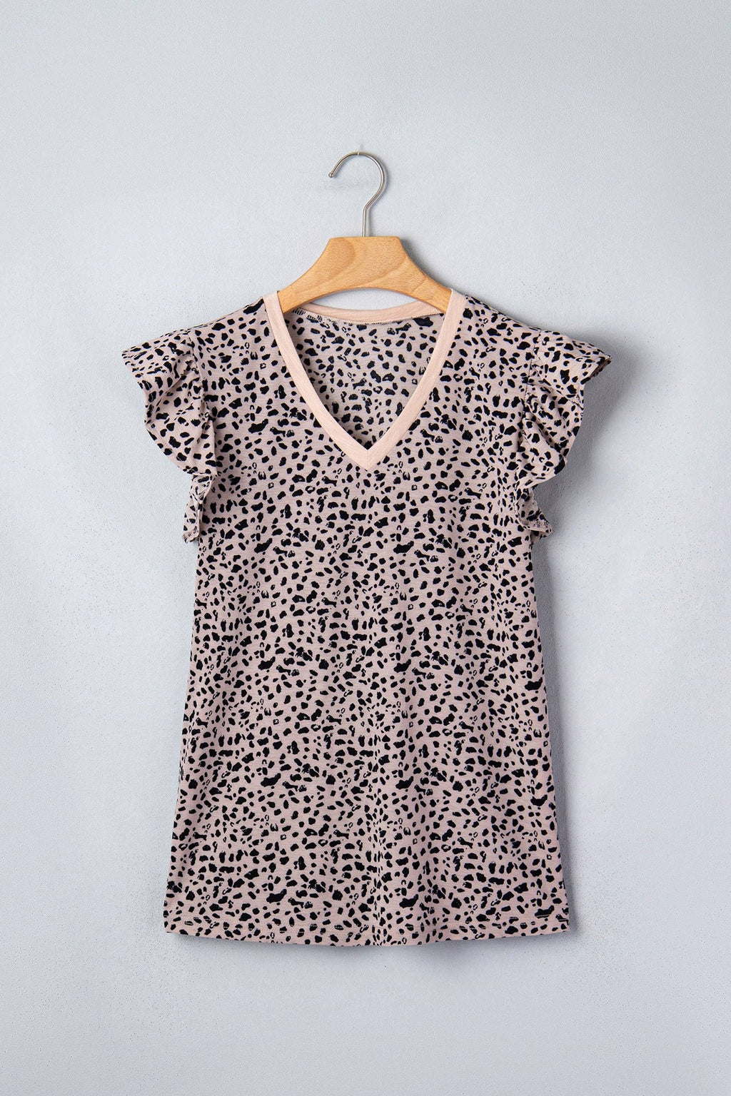 PRETTY BASH  Cheetah V-Neck Ruffle Trim Tank Top