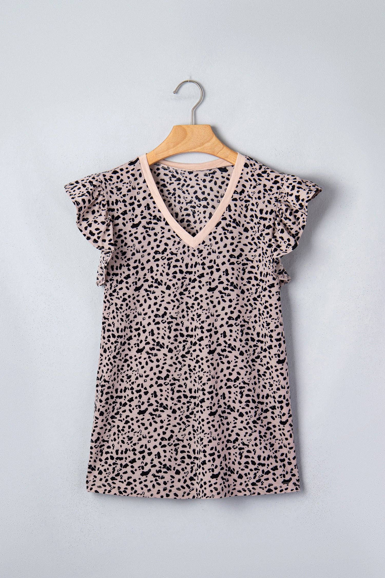 PRETTY BASH  Cheetah V-Neck Ruffle Trim Tank Top