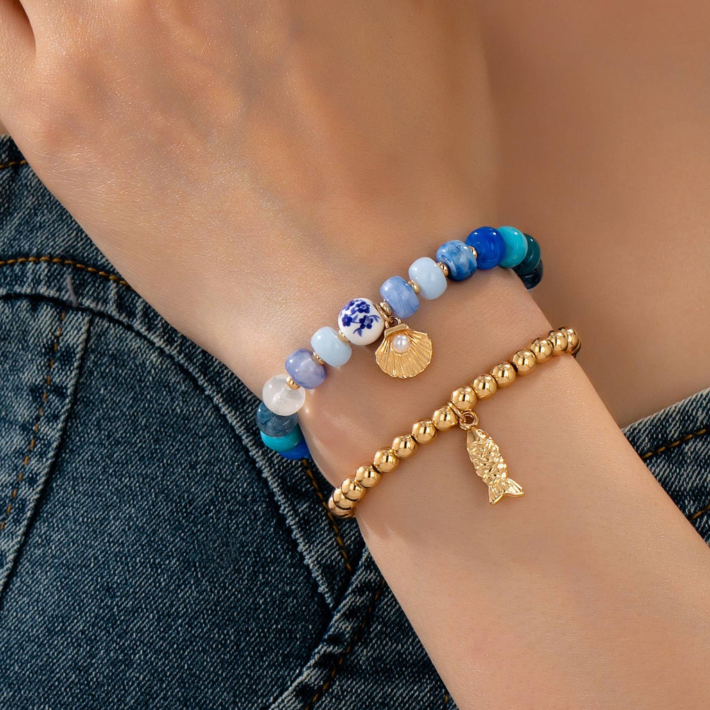 Nautical Blue Beaded Stretch Bracelet Set | 80B1705