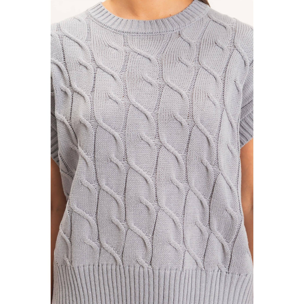 Cable Knit Cap Sleeve Sweater