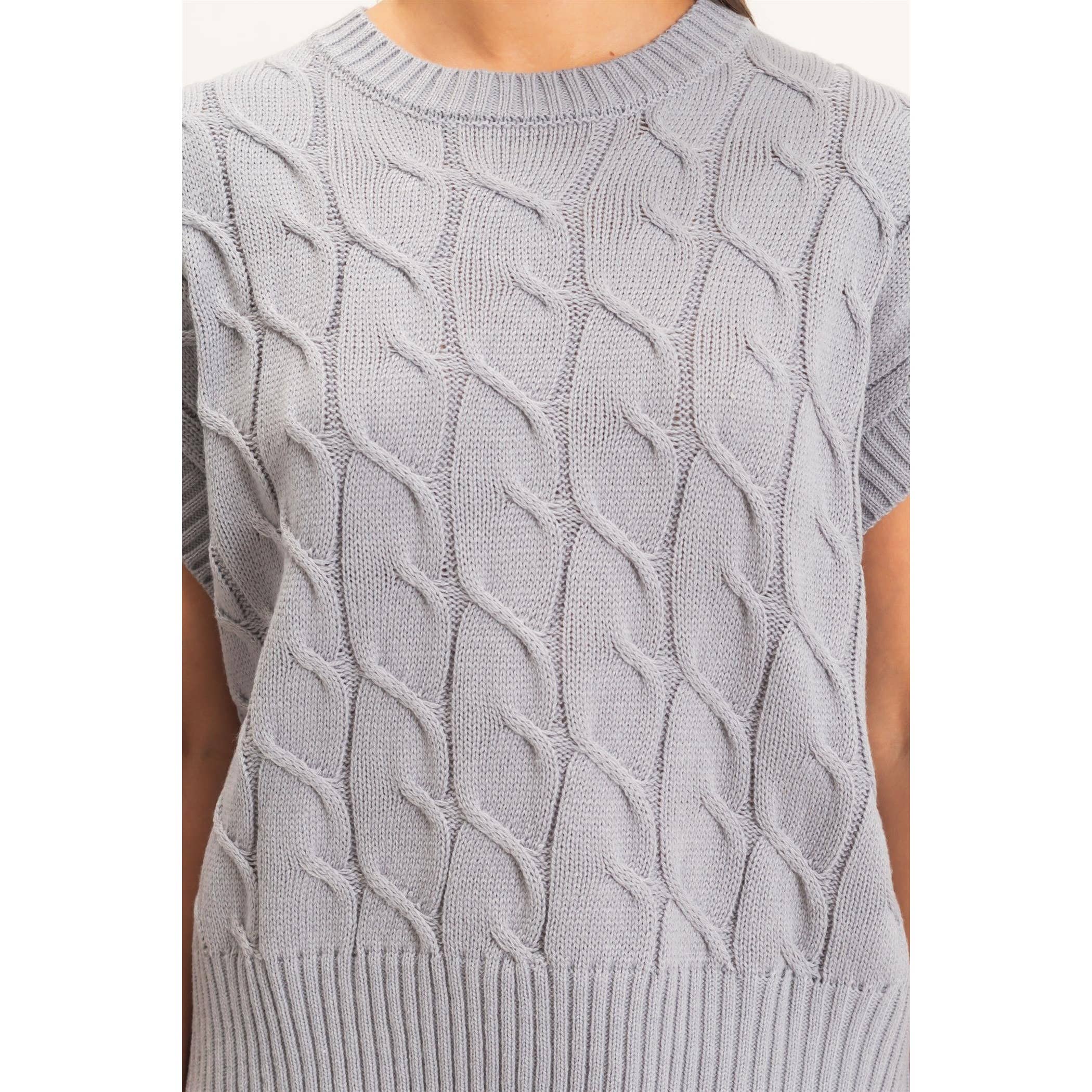 Cable Knit Cap Sleeve Sweater