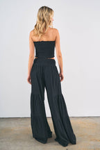 7953SET-Smocked Tube Crop Top with Wide Leg Pants Set