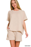 `.SI-26647 Corded Rib Short Sleeve Tee & Short Pants 2PC Set