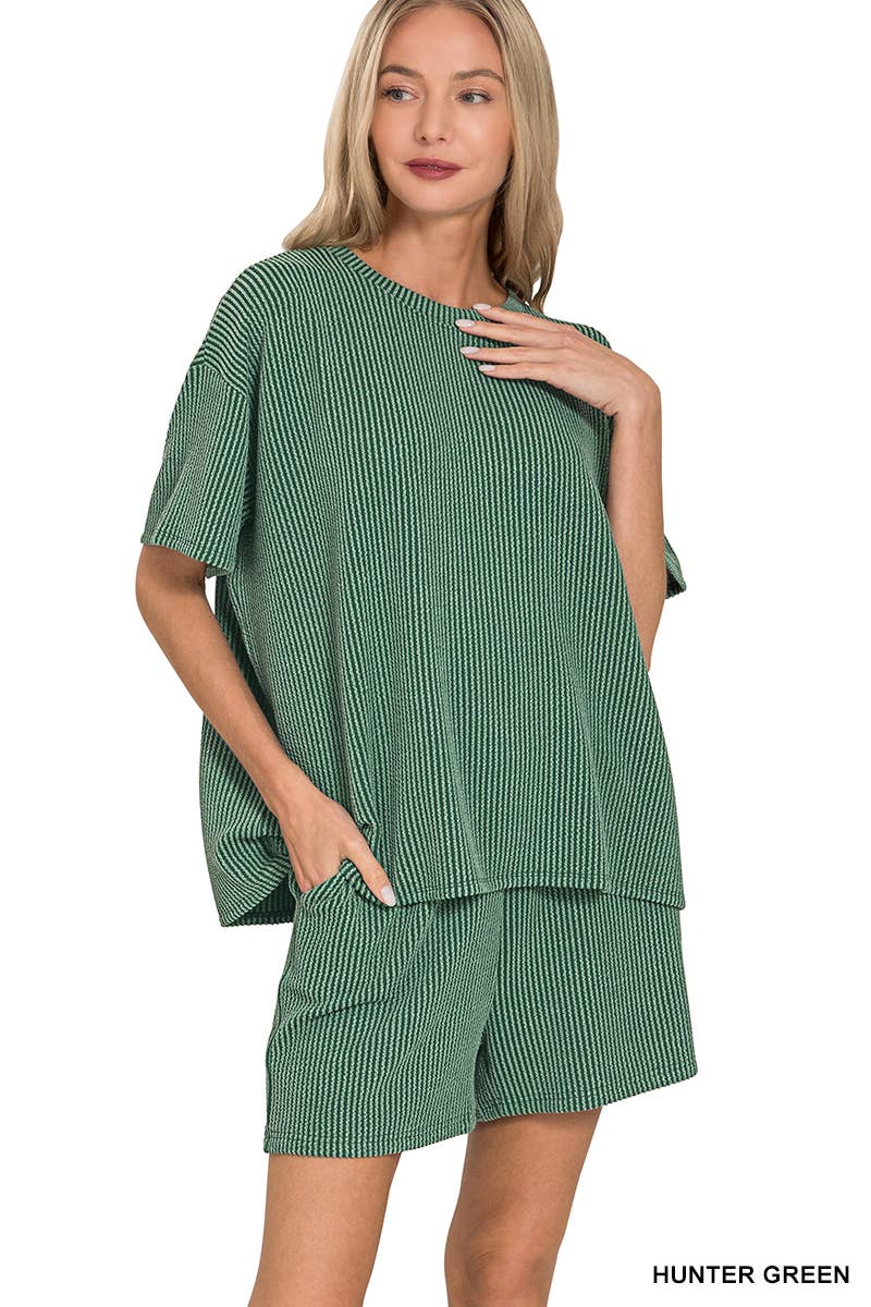 Corded Rib Short Sleeve Tee And Short Pants Set