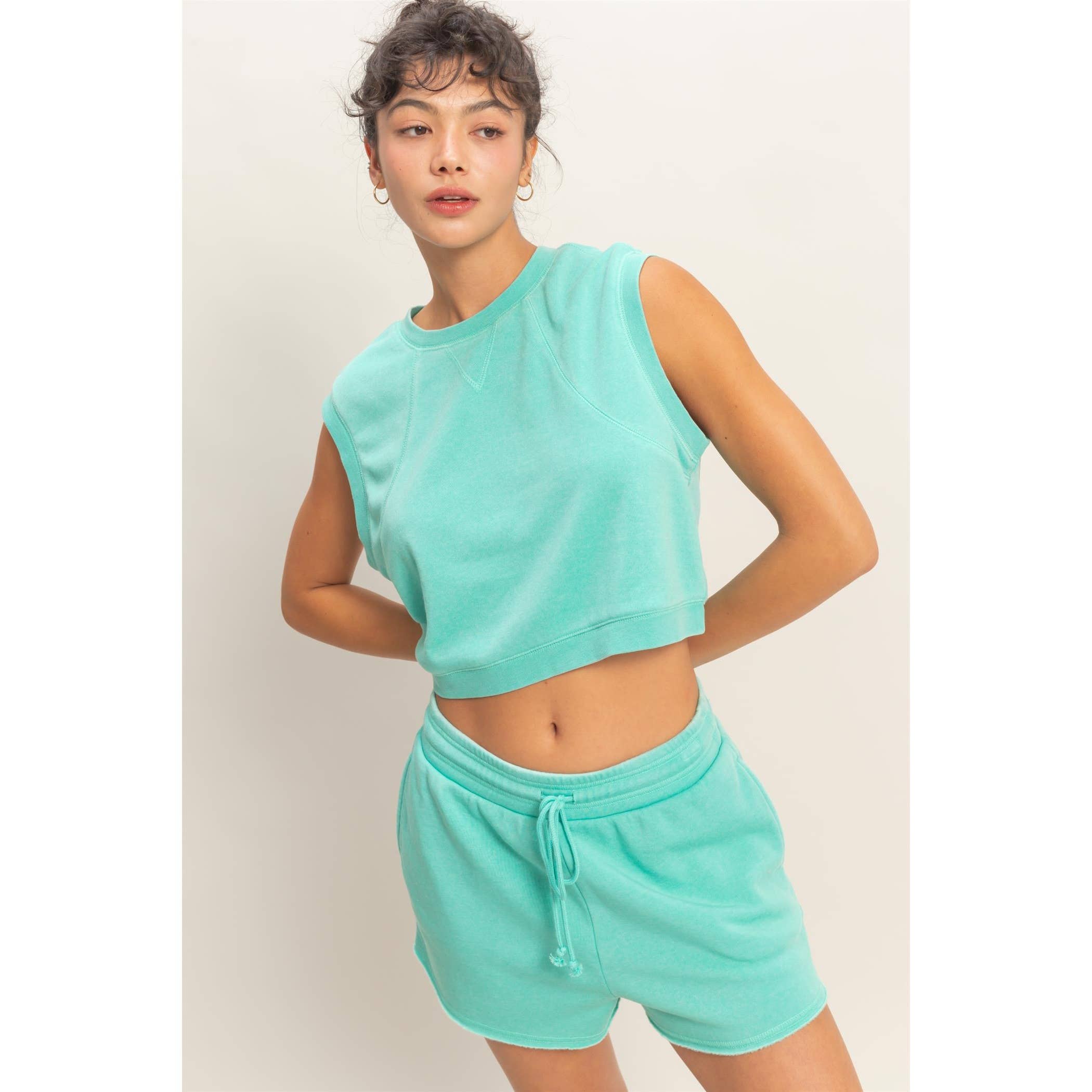 Burnout French Terry Sleeveless Top & Shorts Set