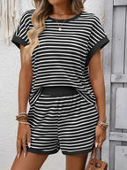 Striped  Relaxed Fit Tee Short Set Lounge Outfit