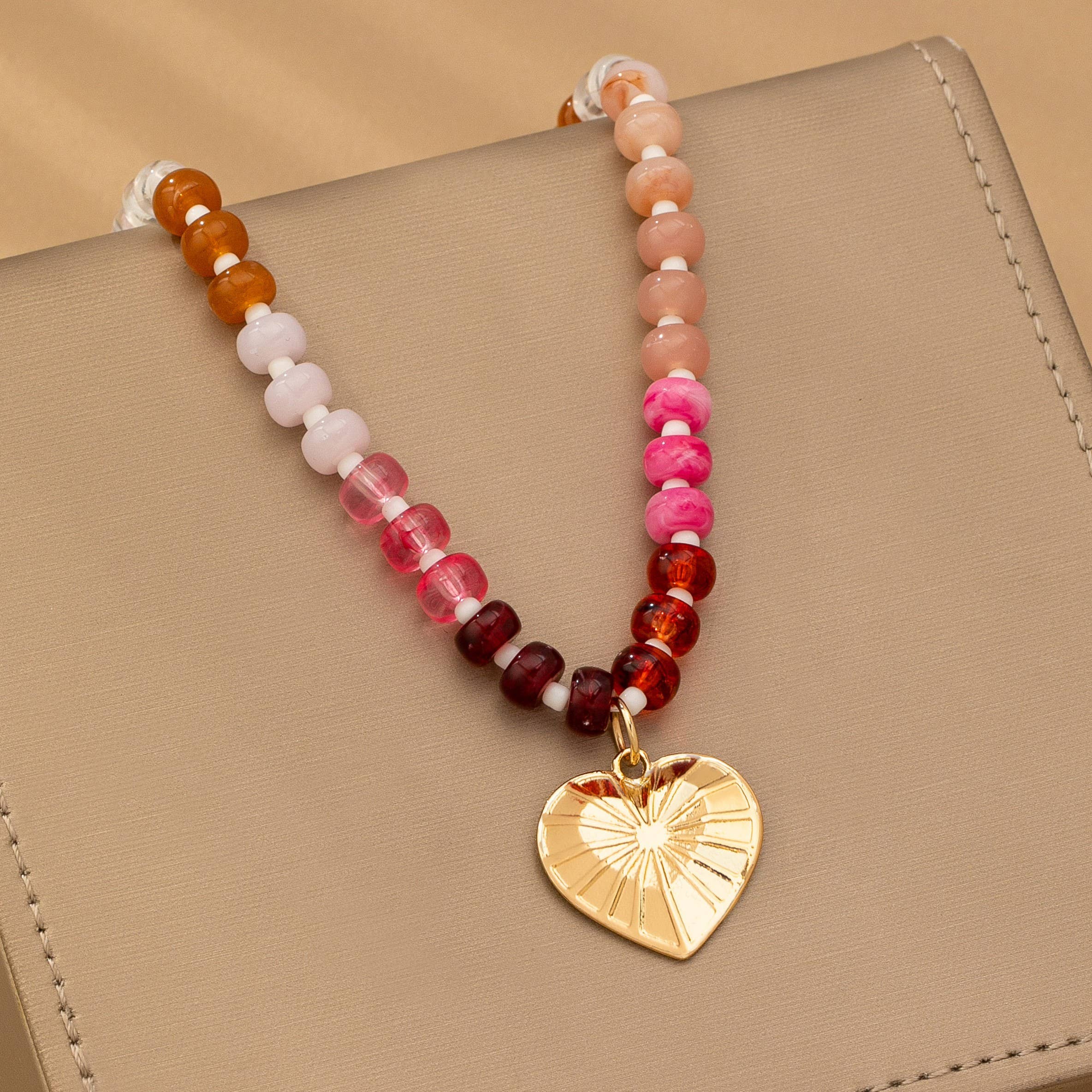 MULTI BEADED CHAIN HEART CHARM NECKLACE | 80N92630