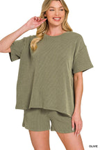 Corded Rib Short Sleeve Tee And Short Pants Set