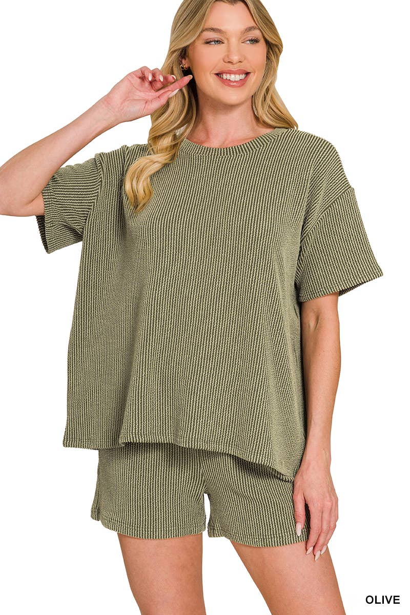 Corded Rib Short Sleeve Tee And Short Pants Set
