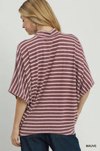 Striped Mock Neck Dolman Top