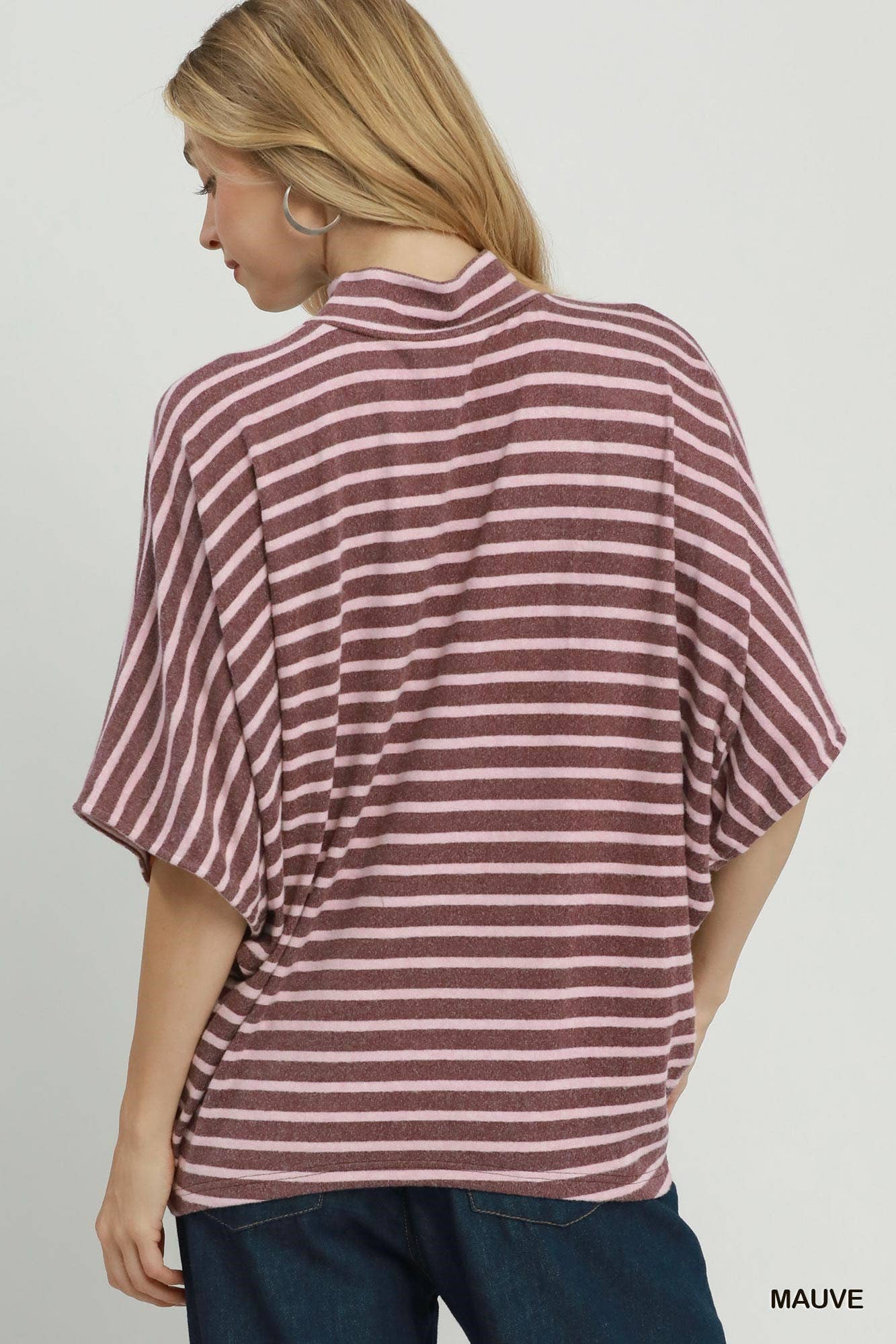 Striped Mock Neck Dolman Top