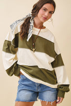 8551GN Contrast Panel Long Sleeve Slouchy Top