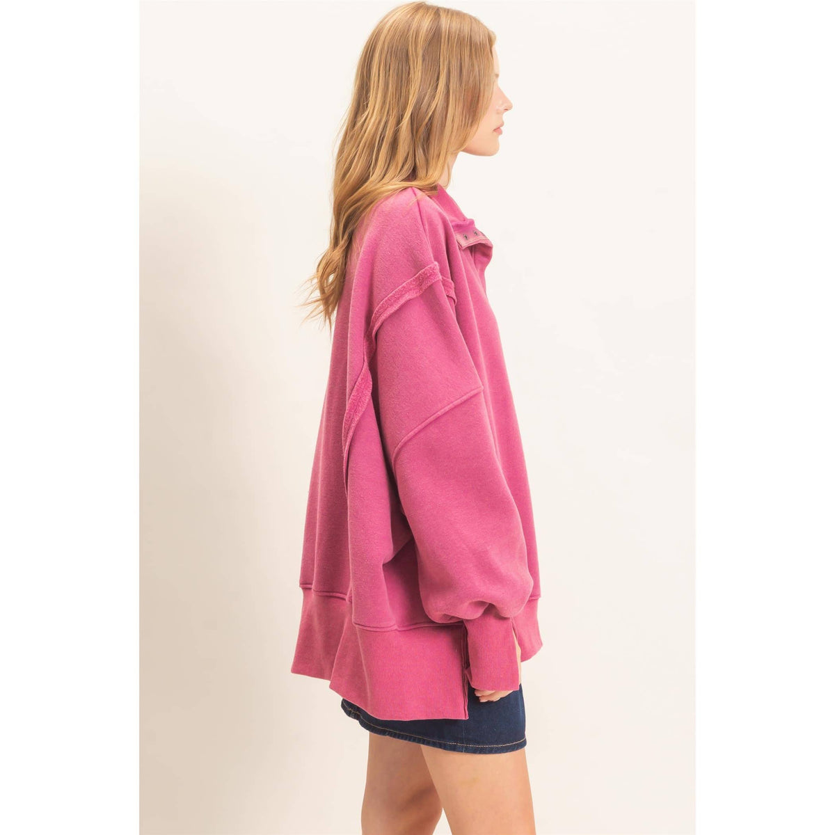 Mineral Wash Snap Collar Pullover