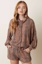 ANIMAL PRINT COWL NECK SHORT SET