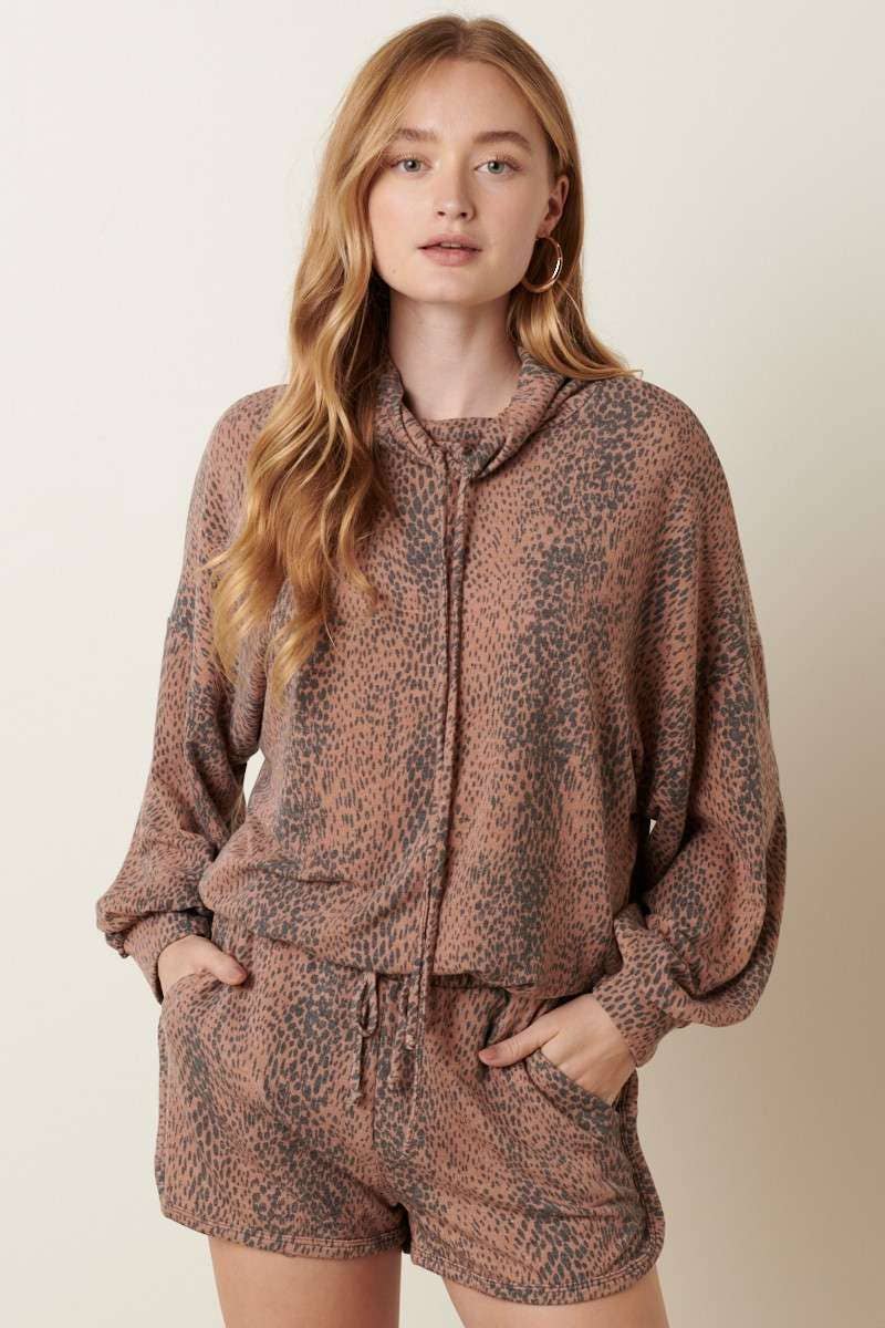 ANIMAL PRINT COWL NECK SHORT SET