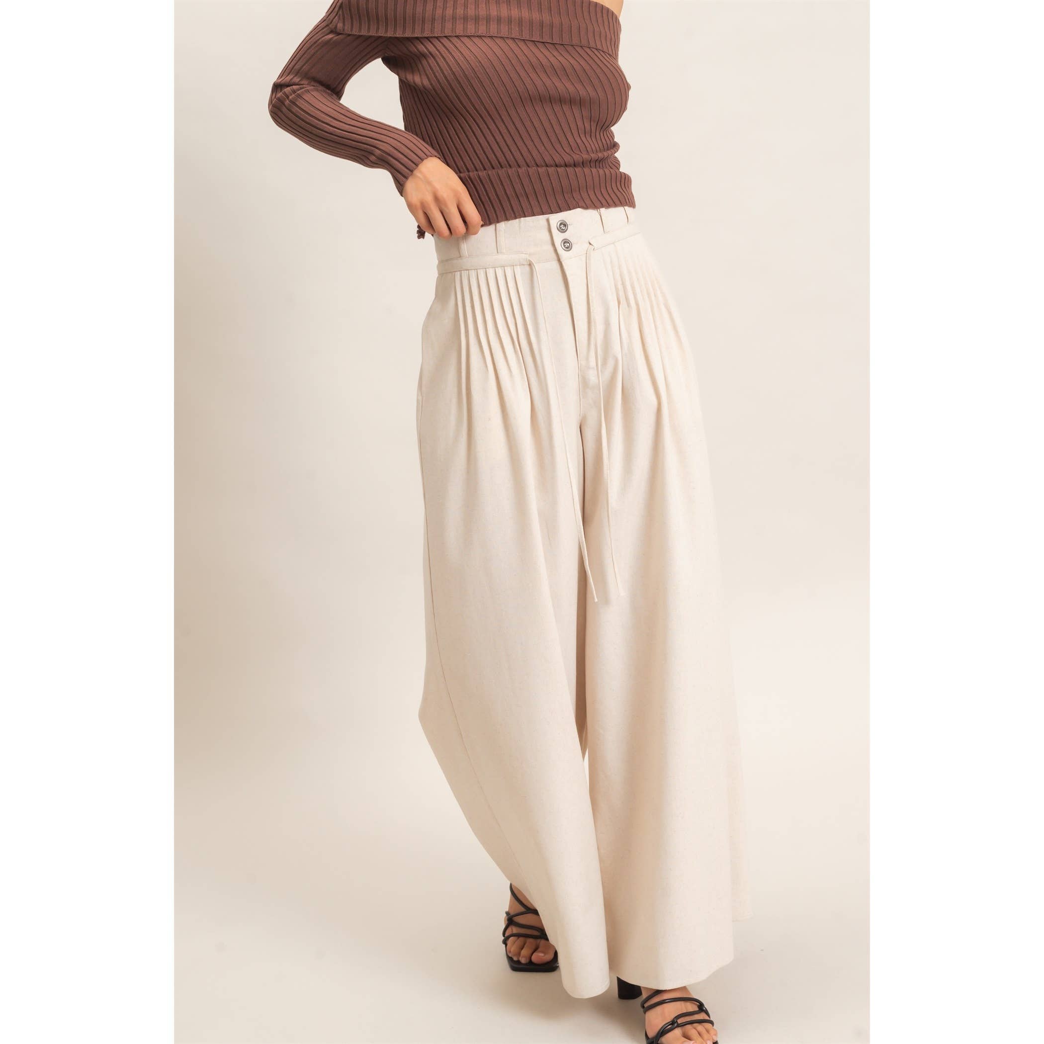 High-Waisted Pintuck Trousers