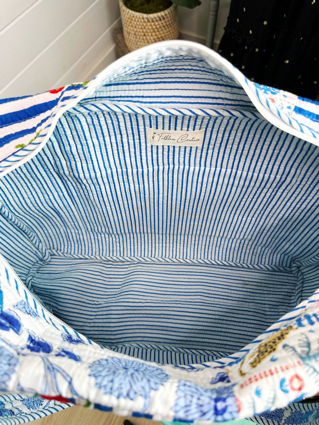 Blue Patchwork Quilted Duffle Weekender Travel Bag