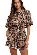 Lace Trimmed Leopard Print Button Down Romper