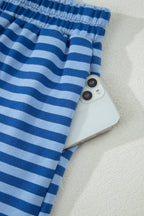 66Plus Striped Short Sleeve Top and Shorts Lounge Set (S-4X)