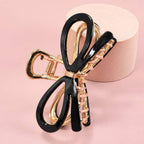 Open Ribbon Bow Gold-Tone Metal Hair Claw Clips | 40H881