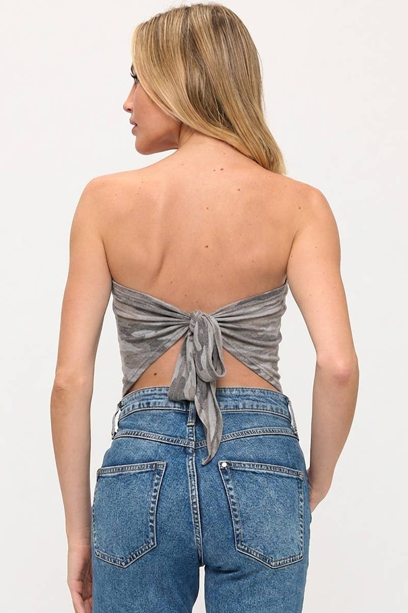 PUFF' Free Bird Vintage Graphic Printed Back Tie Tube Top