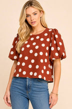 Classic Polka Dot Puff Sleeve Woven Blouse