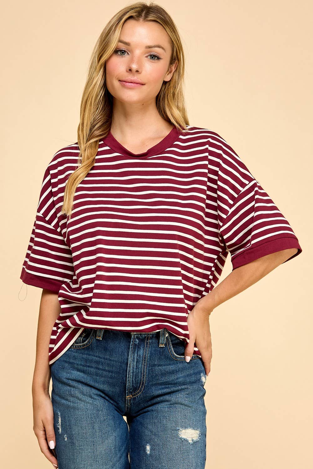 Striped Knit Top Casual Relaxed Fit