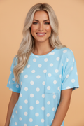 PRETTY BASH Polka Dot Patch Pocket Drop Shoulder Top