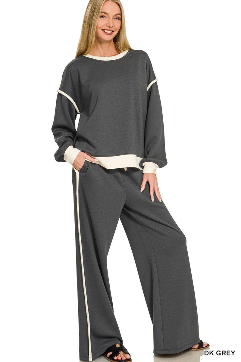 Scuba Contrast Trim Piping Detail Sweatshirts And Pants Set