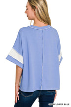 French Terry Color Block Exposed Seam Top