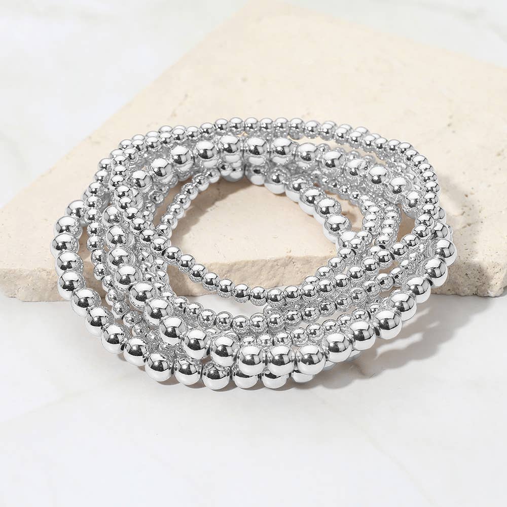 7PCS - Metal Ball Beaded Stretch Multi Layered Bracelets