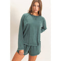 Mineral Wash Long Sleeve Raw Edge Top & Shorts Set
