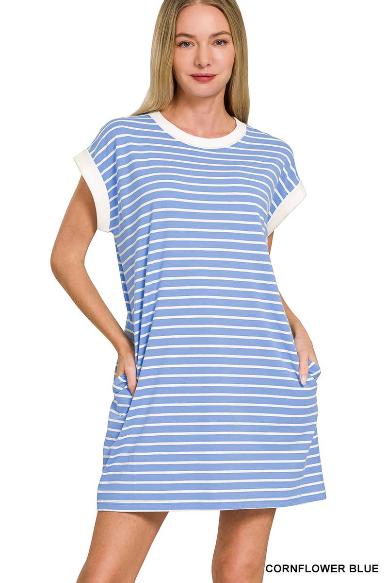 Stripe Cotton Tshirt Dress w/ side pockets SI-29147