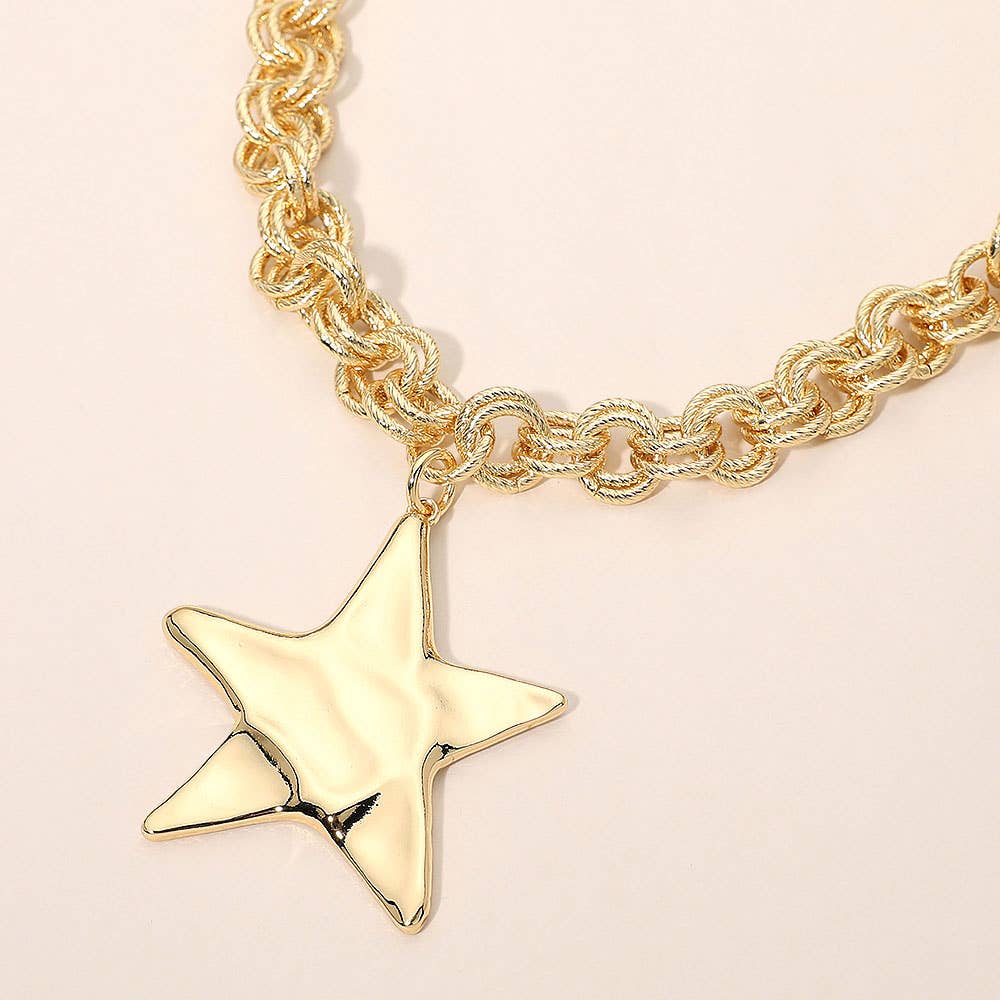 Metal Star Pendant Chunky Chain Necklace
