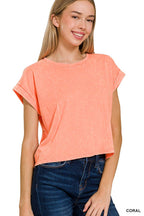 Washed Cotton Short Sleeve Top - Zenana