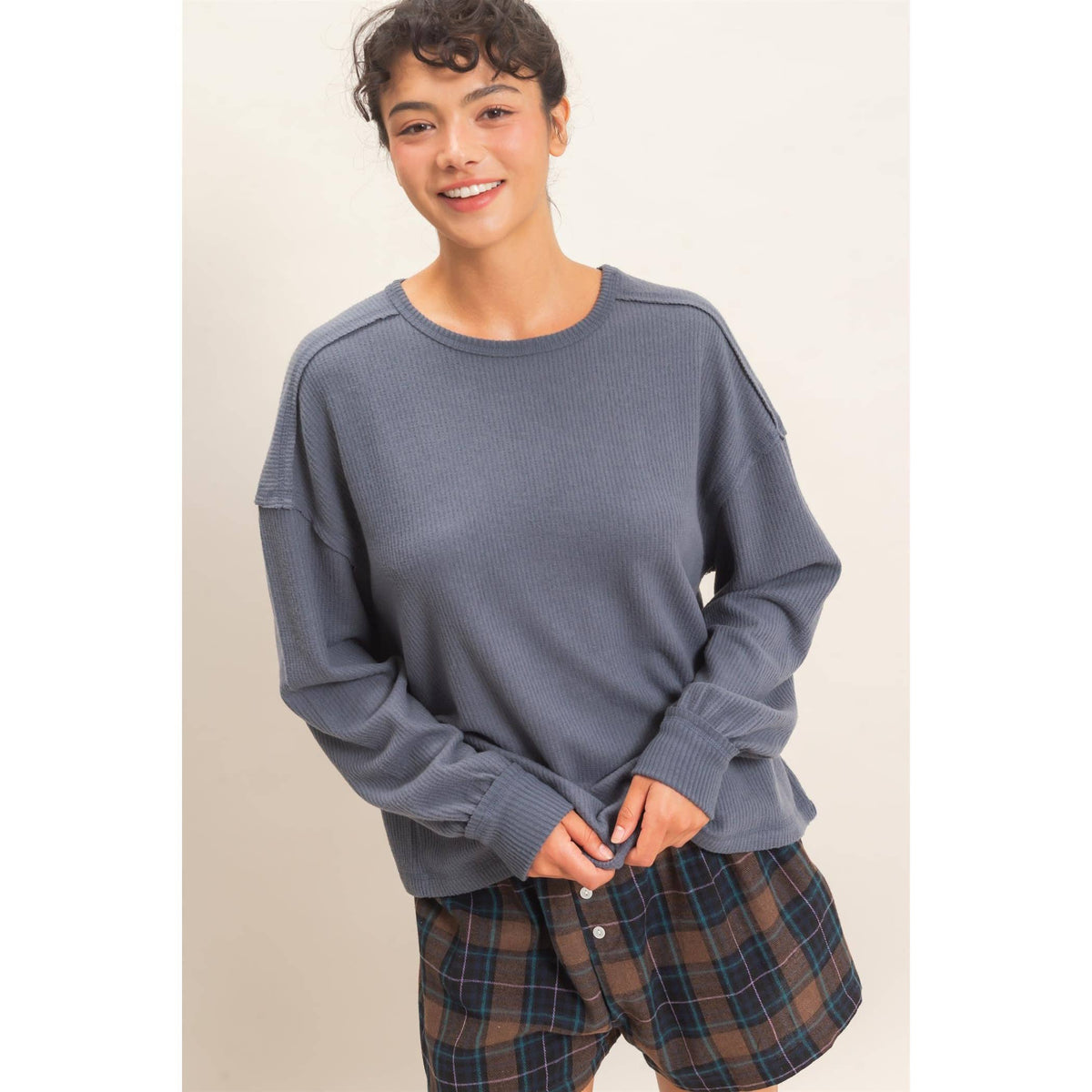 Raw Edge Waffle Sweatshirt