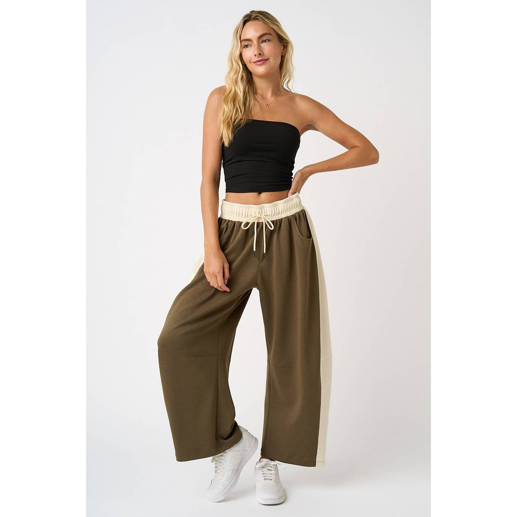 CLOUD KNIT CONTRAST STRIPE BARREL LEG LOUNGE PANTS