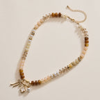 Textured Glass Bead Necklace with Charm Trio