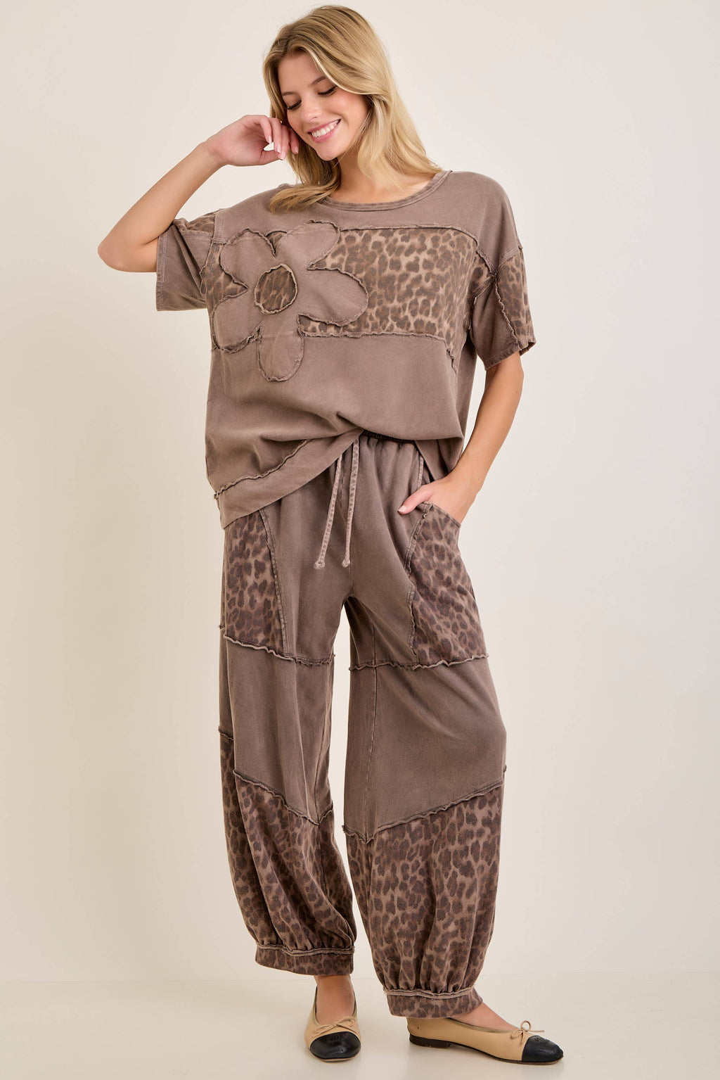 Mineral Washed Cheetah Leopard Balloon Lounge pants HP6948