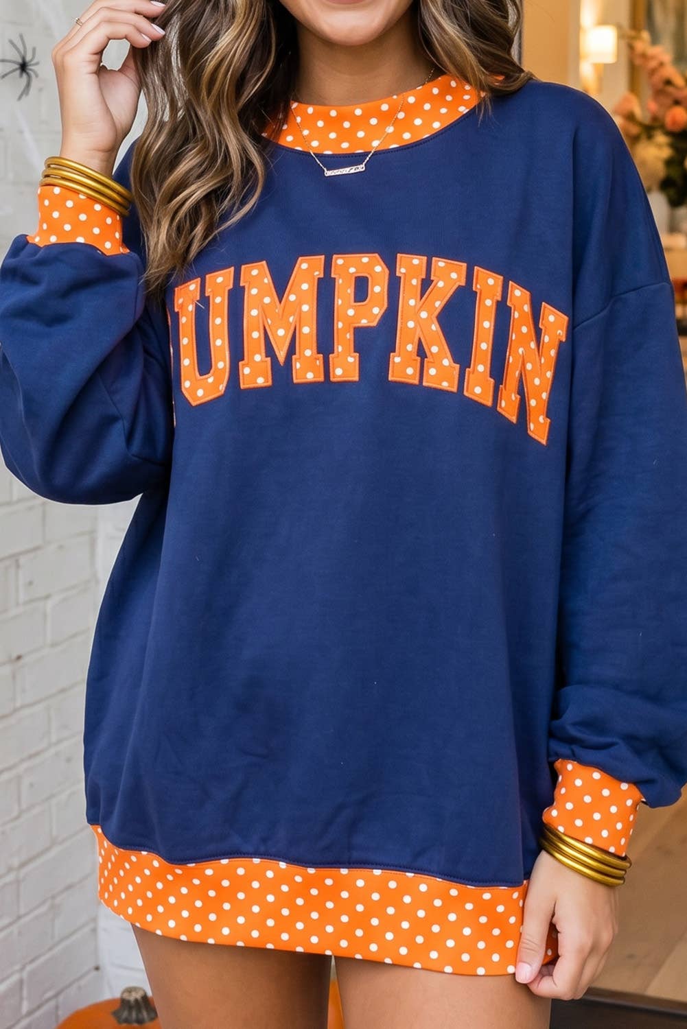 LAS-LIVE Polka Dot Letter Print Mock Neck Sweatshirt (S-XL)