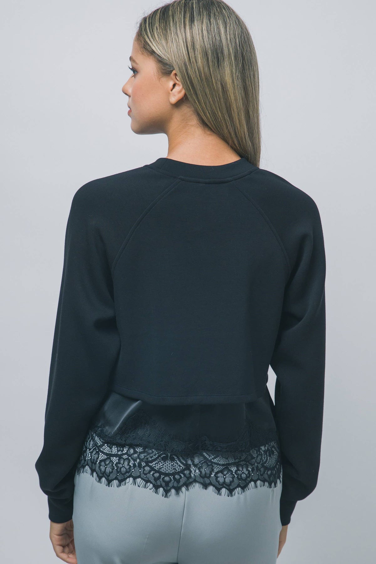 Lace-trimmed Layered Cropped Sweatshirt