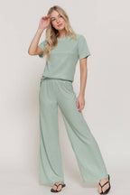 Short Sleeve Top & Wide Knit Pants Set