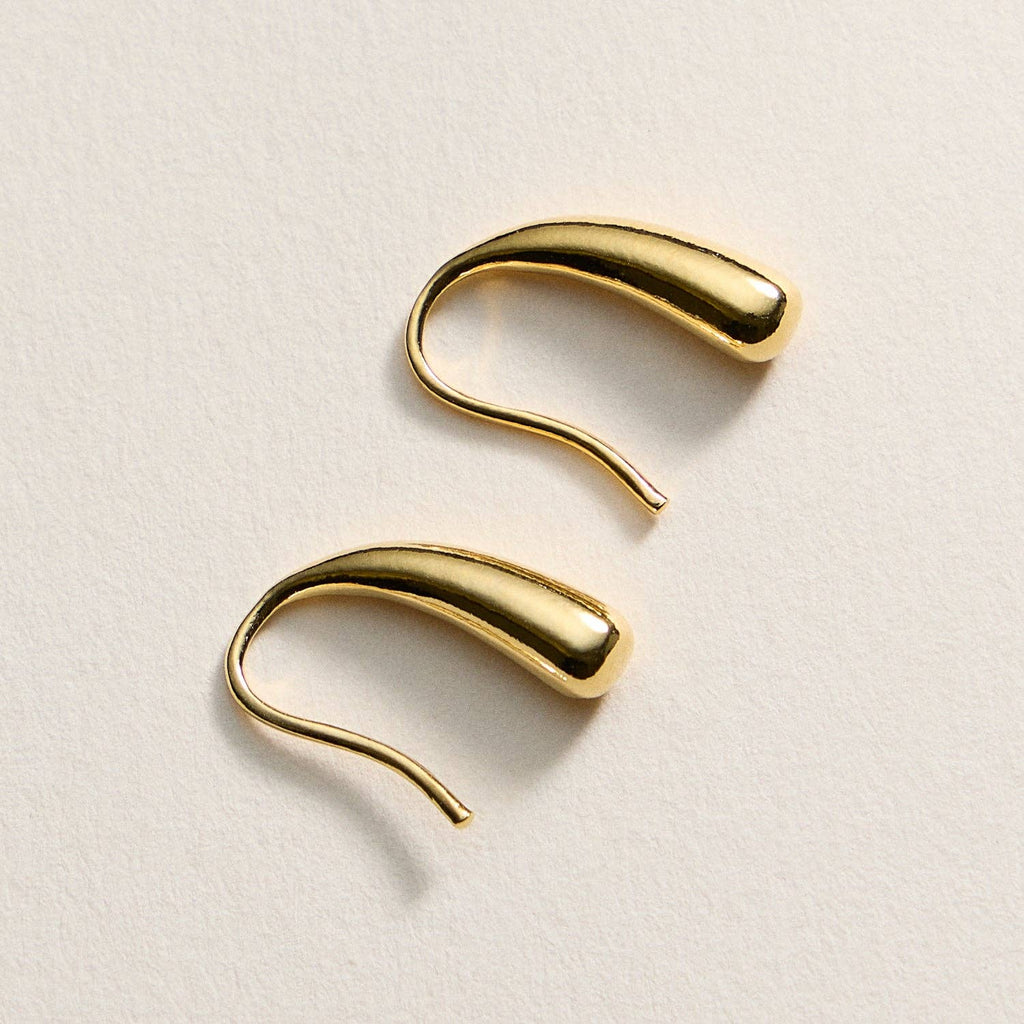 Gold-Dipped Modern Curve Hook Earrings – Minimalist Design, Made in Korea