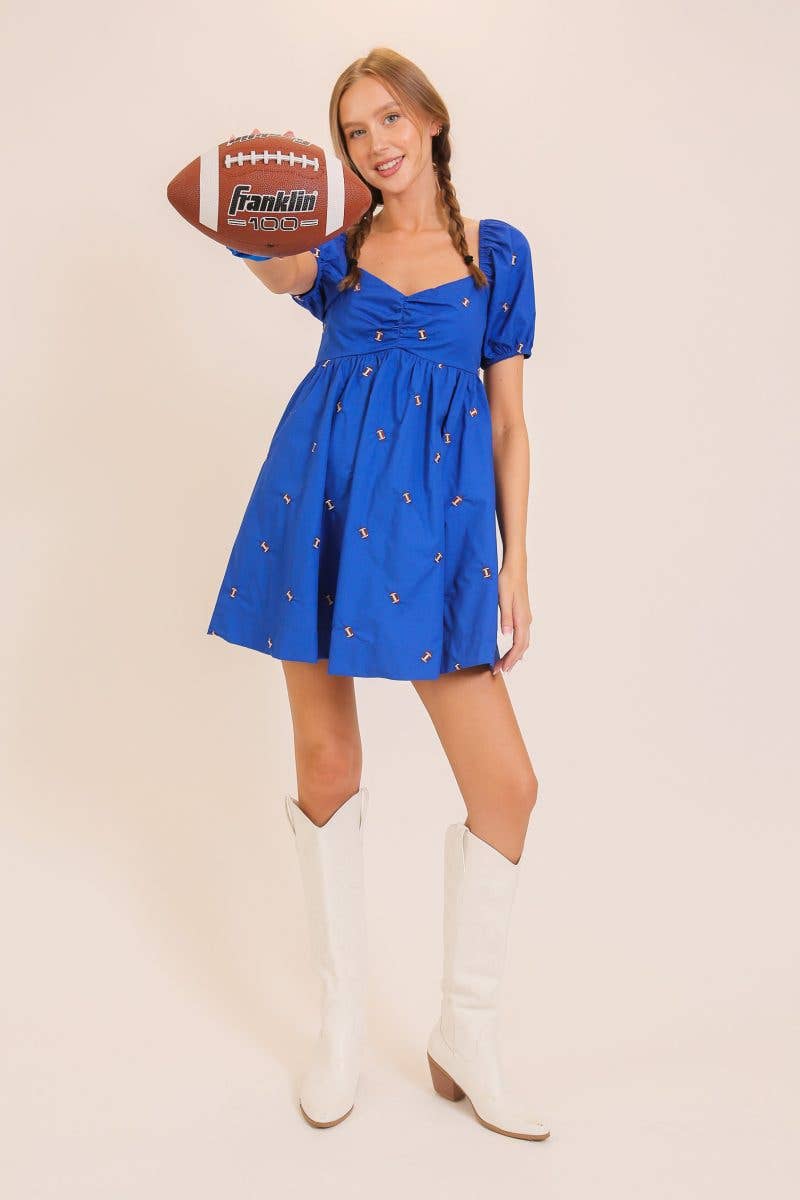 Game Day Puff Sleeve Babydoll Football Dress