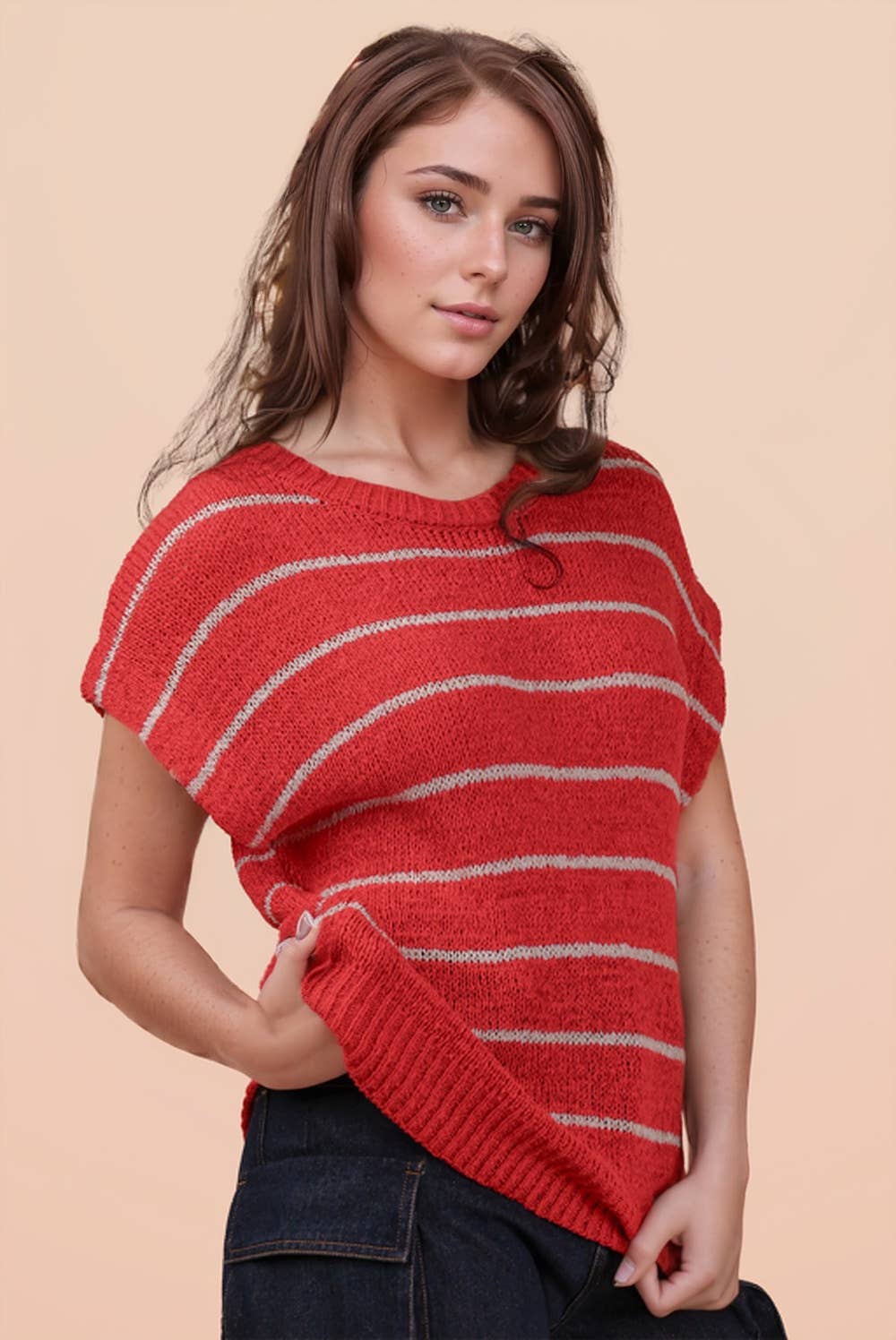 12W3319N-Striped Knit Sweater Vest Top