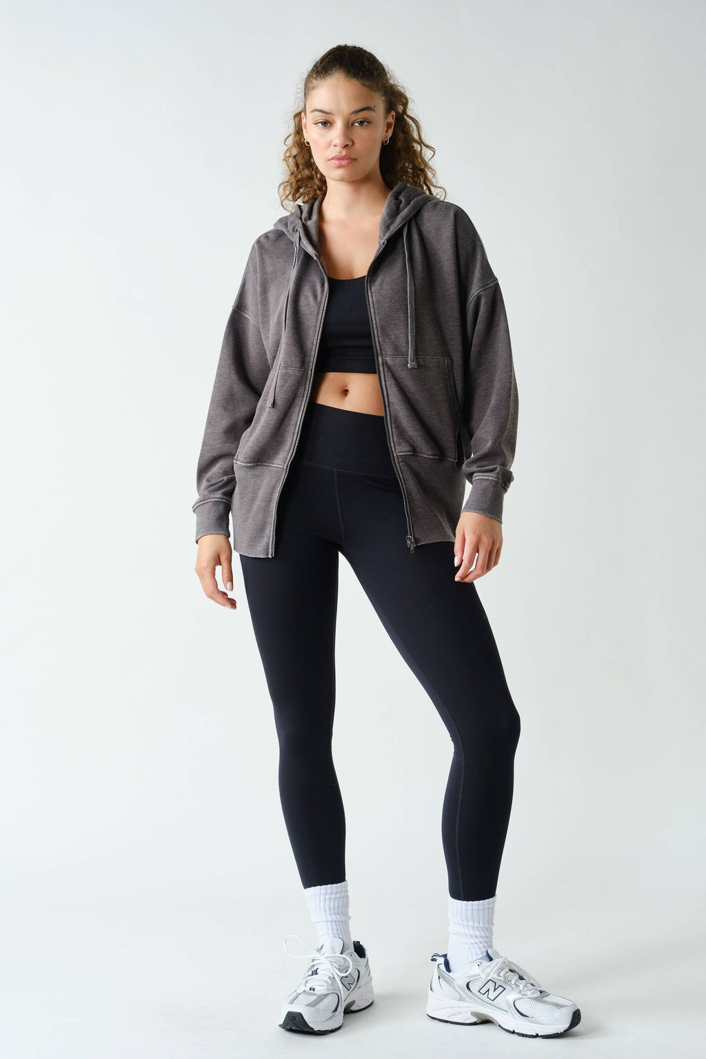 Fleece Hoodie Jacket with Tapered Sleeves