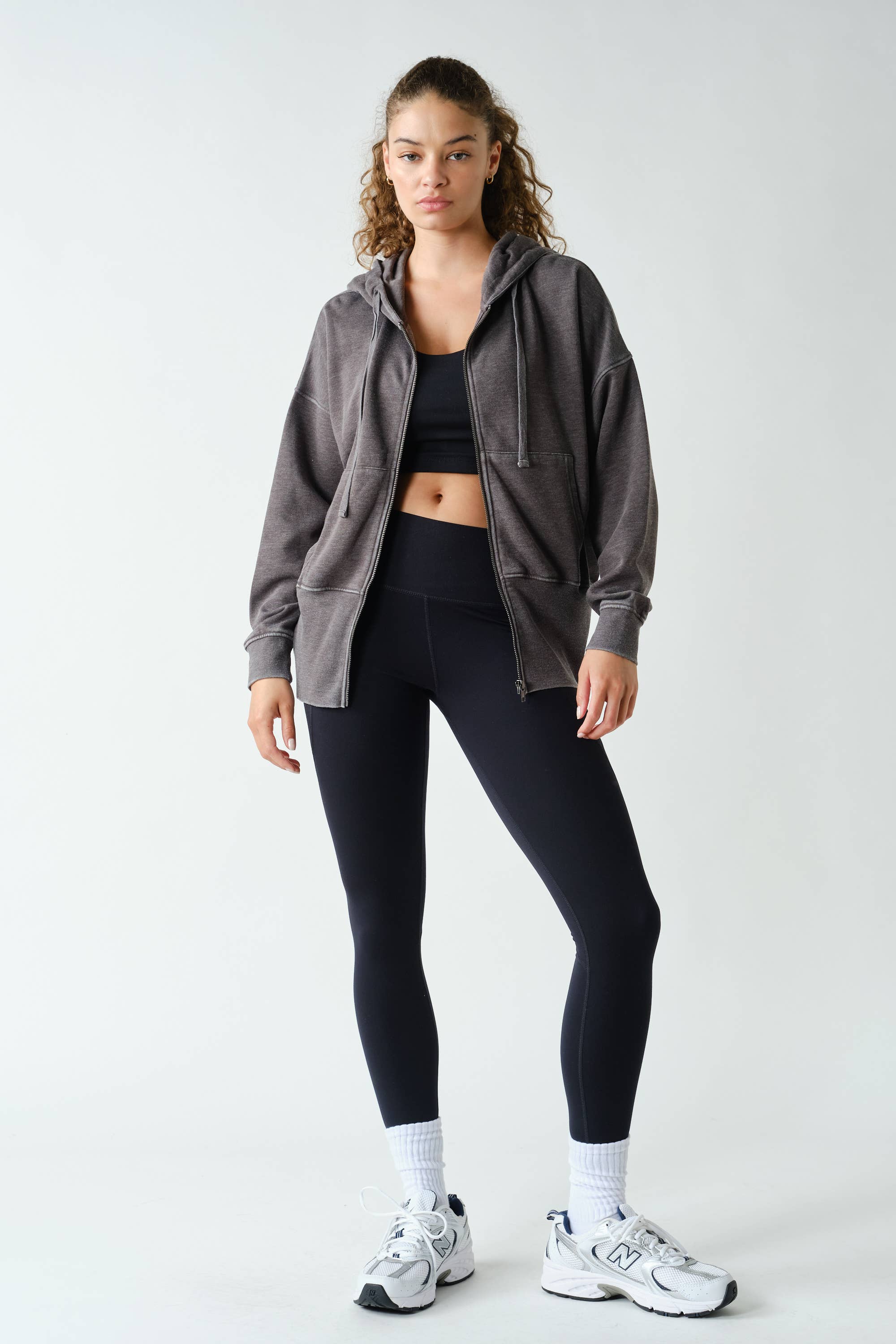 Fleece Hoodie Jacket with Tapered Sleeves
